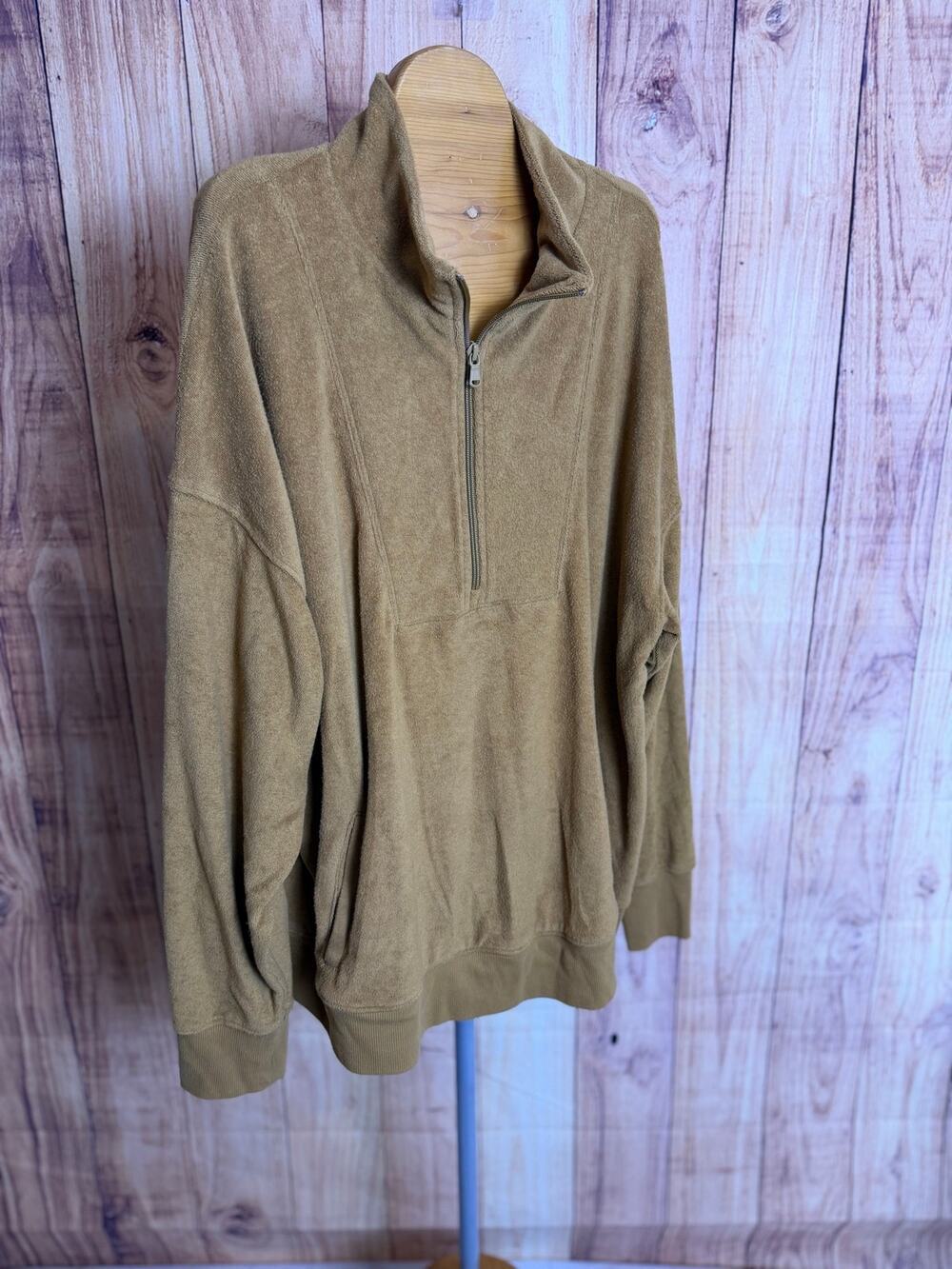 Offline by Aerie Quarter Zip Pullover Camel Brown Terry Cloth Women's Size XL